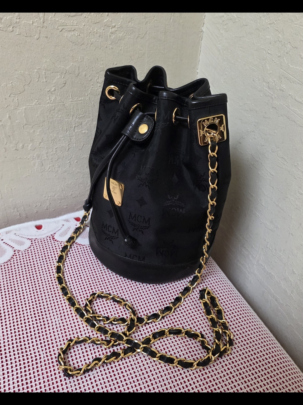 MCM Nylon Drawstring Very Long Handle Crossbody Bag Vintage AUTHENTIC - Picture 3 of 14